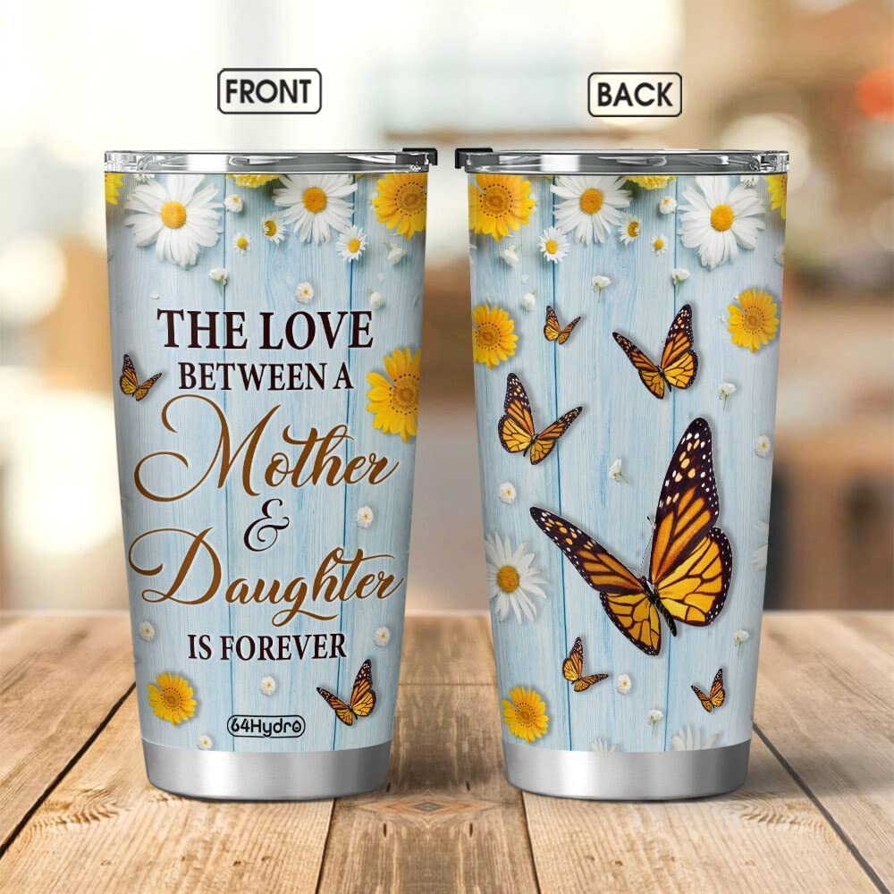Forever Lover Mother Daughter Mom Gifts Daisy Flower Butterfly Lover Stainless Steel Tumbler Cup with Lid, Double Wall Vacuum Thermos Insulated Travel Coffee Mug - HHQZ1012011Z