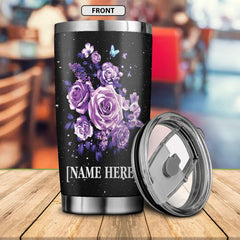 Personalized Tumbler Aesthetic Roses Butterflies Appear When Angels are Near Stainless Steel Tumbler for Butterfly Lover, Customized Gifts for Birthday Christmas Thanksgiving