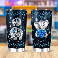 Elephant Sapphire Mandala Gems Jewelry Coffee Tumbler Leak Proof Metal Drinking Cup Travel Aesthetic Animal Double Walled Insulated Stainless Steel Vacuum Water Bottle