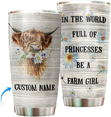 Personalized Stainless Steel Tumblers , With Lid - Highland Cow-Be A Farm Girl Tumbler Cup with Lid, Double Wall Vacuum Gifts For Women, Men, Christmas, Birthday