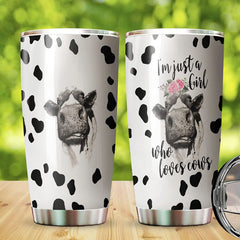 Personalized Cow Tumbler, Just a Girl Who Loves Cow Tumbler, Dairy Stainless Steel Tumbler, Cow With Flower Tumbler, Gift For Cowgirl, Farmer Woman, Cow Life Tumbler