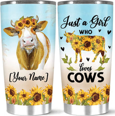 Personalized Coffee Tumbler Customized Name Cow With Beautiful Sunflower On Tumbler Gifts For Women Girl Lover On Birthday Cup Mug 20 Insulated Home Travel Camping Use