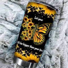 Sunflower Tumbler with Lid and Straw Double Wall Stainless Steel Vacuum Insulated Black Butterfly Travel Mug, Water Coffee Cup for Home,Office,School, Ice Drink, Hot Beverage