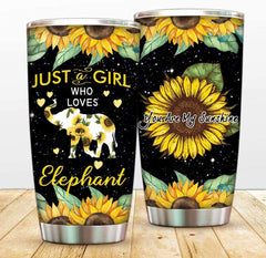 Just A Gilr Who Loves Elephant Travel Coffee Mug for Hot & Cold Drinks,Sunflower You Are My Sunshine Tumbler with Lid and Straw,To Daughter Christmas Double Wall Vacuum Sporty Thermos