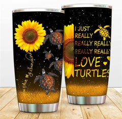 Sunflower Turtles Tumbler Mugs Stainless Steel Vacuum Insulated Tumbler with Lids and Straw, Travel Mug Double Wall Water Coffee Cup for Home, Office, Outdoor for Ice Drinks and Hot Beverage