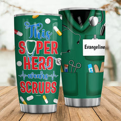 Personalized Coffee Scrubs Rubber Gloves Nurse Tumbler Cup With Lid Double Wall Vacuum Insulated Travel Coffee Mug Birthday Christmas Nurse Week Appreciation Gift Women Men