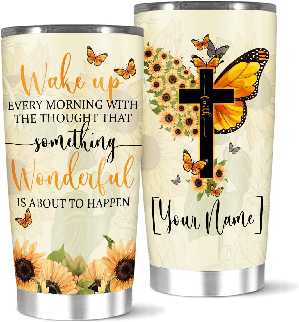 Personalized Coffee Tumbler Customized Name Sunflower Butterfly On Tumbler Gifts For Women Girl Lover Friend On Birthday Cup Mug 20 Insulated Home Travel Camping Use