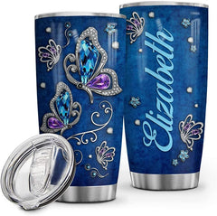 Personalized Butterfly Stainless Steel Vacuum Insulated Tumbler With Lid - Custom Name Double Walled Insulated Coffee Cup for Gym Fitness Travel Office Use (Color 2)