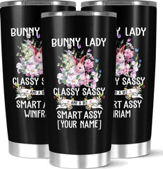 Personalized Cute Bunny Lady Tumbler Customized Name Stainless Steel Coffee Cup 20 Custom Double Walled Vacuum Insulated Tumbler Gifts For Travel Christmas Bunny Lovers