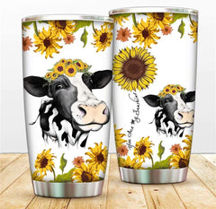 Sunflower Cow Tumbler Mugs Stainless Steel Vacuum Insulated Tumbler with Lids and Straw, Travel Mug Double Wall Water Coffee Cup for Home, Office, Outdoor for Ice Drinks and Hot Beverage