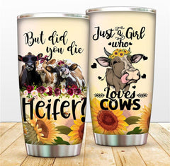 Sunflower Cow Tumbler Coffee Cup with Straw and Lid Just A Girl Who Loves Cows Stainless Steel Animal Travel Cup Insulated Vacuum Double Wall