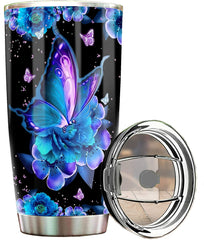 Personalized Stainless Steel Tumblers , With Lid - Butterfly Tumbler Cup with Lid, Double Wall Vacuum Thermos Insulated, Gifts For Women, Men, Christmas, Birthday ZDT1544