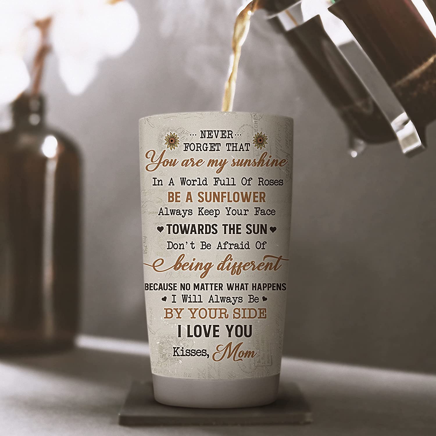 Birthday Gifts for Daughter from Mother Tumbler , Daughter Gift from Mom Tumbler - You Are My Sunshine Insulated Stainless Steel Tumbler Coffee Mug - Valentines Day, Christmas, Wedding Day, Mother's Day