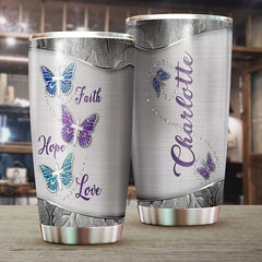 Faith Hope Love Tumbler, Butterfly Silver Style Personalized Stainless Steel Tumbler, Butterflies Gifts, Butterfly Gifts For Women, Christian Gift, Faith Gift, Faith Cross