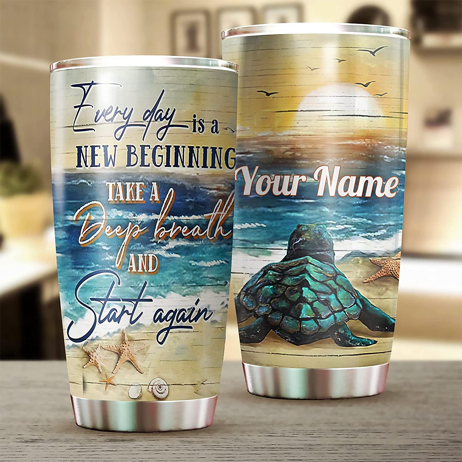 Personalized Stainless Steel Tumblers , With Lid - Sea Turtle Everyday Is A New Beginning Tumbler Cup With Lid, Double Wall Vacuum, Sporty Thermos Insulated, Gifts For Men & Women ZDT13201