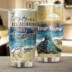 Personalized Stainless Steel Tumblers , With Lid - Sea Turtle Everyday Is A New Beginning Tumbler Cup With Lid, Double Wall Vacuum, Sporty Thermos Insulated, Gifts For Men & Women ZDT13201
