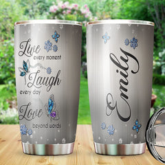 Live Laugh Love Tumbler, Butterfly Jewelry Style Personalized Stainless Steel Tumbler, Cute Butterfly Gift, Butterfly Lovers Gifts, Anniversary Present, Funny Tumbler Cup