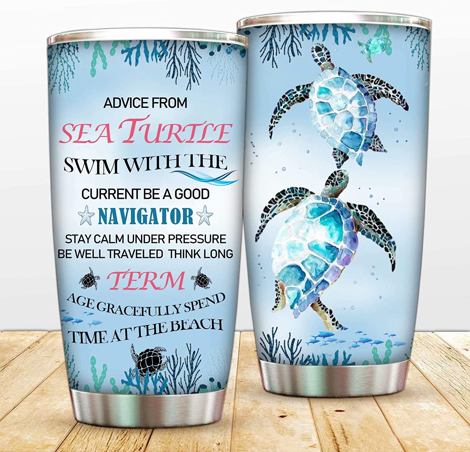 Printed Sea Turtle Tumbler,Vacuum Insulated Tumbler Coffee Cup Double Wall Travel Mug with Lid and Straw,Thermal Cups for Hot and Cold Drinks