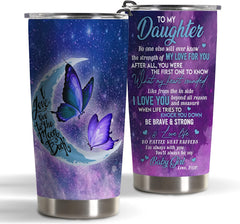 Daughter Tumbler Gift - Mom Daughter Gift Insulated Stainless Steel Tumbler For Women - Butterfly Birthday Graduation Christmas Valentine Gifts for Daughter - Daughter Tumbler