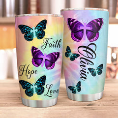 Excelliti Hippie Tie Dye Faith Hope Love Butterfly With Cross Personalized Stainless Steel Tumbler Gift For Women Wife Mom Christian On Christmas Thanksgiving Birthday Aniversary Wedding Holiday