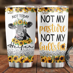 Not Today Heifer Sunflower Cow Tumbler With Lid, Not My Pasture Not My Bull Cattle Insulated Double Wall Travel Tumbler Cup For Coffee Farmer Life Gifts For Her
