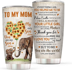 Mom Gifts from Daughters - Stainless Steel Insulated Elephant Mom Tumbler - Christmas, Valentine's Day, Mom Birthday Gifts, Mothers Day Gifts from Daughter for Mom, New Mom, Bonus Mom