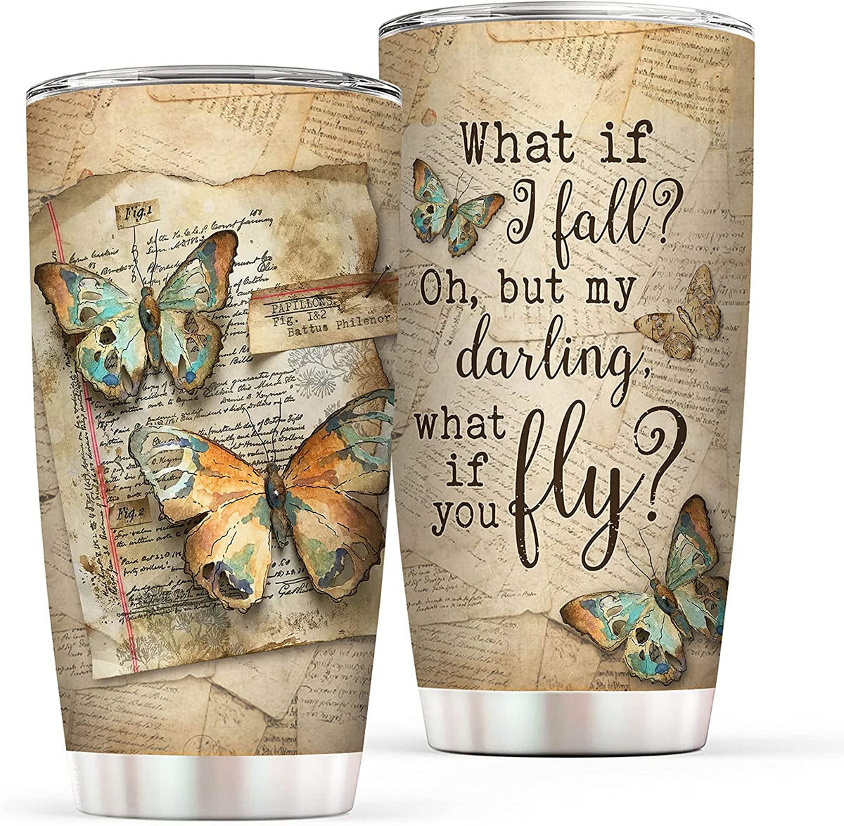 Butterfly Gift for Women - Insulated Stainless Steel Tumbler with Positive Inspirational Quote - Vintage Boho Gifts - Motivational, Religious, Spiritual, Inspirational Gifts for Women