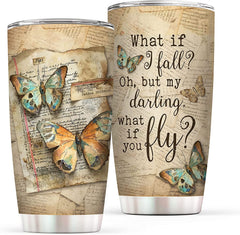 Butterfly Gift for Women - Insulated Stainless Steel Tumbler with Positive Inspirational Quote - Vintage Boho Gifts - Motivational, Religious, Spiritual, Inspirational Gifts for Women