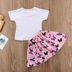 2024 Brand New Toddler Infant Child Kids Baby Girls T-shirt Top Skirts 2pcs Set Butterfly Outfits Short Sleeve Clothes 1-6T