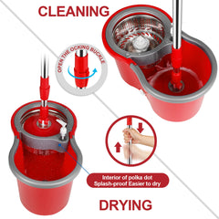 Spin Mop Bucket System with Wringer Set 3pcs Mop Heads Dehydration Magic Mops Extendable Pole Household Floor Cleaning Tools