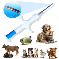 100pcs 2.12x12 / 1.4x8mm / 1.25x7mm microchip + syring dog cat pic cow animal chip EM4305 134.2khz