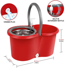 Spin Mop Bucket System with Wringer Set 3pcs Mop Heads Dehydration Magic Mops Extendable Pole Household Floor Cleaning Tools