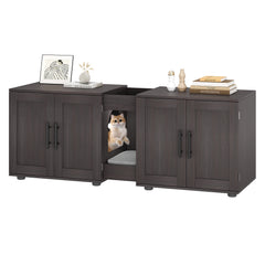 Litter Box Enclosure for 2 Cats, Cat Hidden Litter Box Enclosure Furniture with Double Room, Wooden Enclosed Cat Litter Box