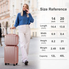2 Piece Luggage Set, 20 Carry-On Expandble Luggage Hardside Lightweight Suitcase, 14 Mini Cosmetic Cases