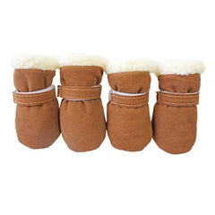 4pcsset Plush Pet Dog Shoes Autumn Winter Warm Dog Boots Socks Comfortable Anti-slip Puppy Cat Rain Snow Booties Footwear