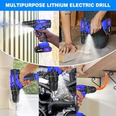 BRIEFNESS 21V Cordless Drill & Electric Screwdriver 45Nm, 2-Speed, LED Light, 26PCS Kit with Li-Ion Battery for Home DIY Blue