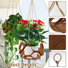 2Pcs Hanging Basket 9/12Inch PU Leather Flower Pot Hanger Garden Hanging Planter Display Rack Set for Indoor Outdoor Home Decor