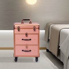 Travel Portable Beauty Luggage Trolley, Lockable W 360° Universal Wheel, Professional Rolling Makeup Train Case Makeup Artists