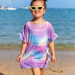 Kids Girls Casual Mesh Cover Up Dress Bikini Beach Bathing Swimming Cover Up Beachwear Baby Girls Swimsuit