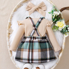 Baby Girls Autumn Clothes Set Long Sleeve Top Plaid Bow Skirt +Headband Casual Girls 3Pcs Outfit Christmas Costume For Infants