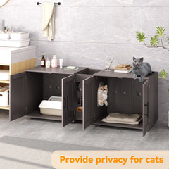 Litter Box Enclosure for 2 Cats, Cat Hidden Litter Box Enclosure Furniture with Double Room, Wooden Enclosed Cat Litter Box