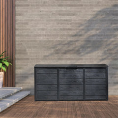 75gal Outdoor Garden Plastic Storage Deck Box Chest Tools Cushions Toys Lockable Seat