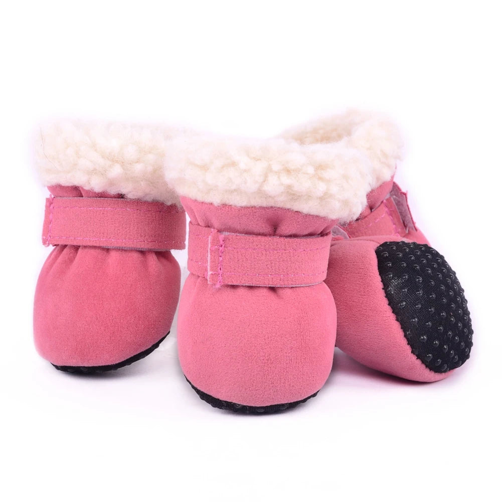 4pcsset Plush Pet Dog Shoes Autumn Winter Warm Dog Boots Socks Comfortable Anti-slip Puppy Cat Rain Snow Booties Footwear