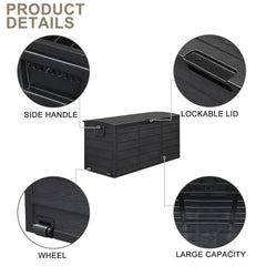 75 Gallon 280L Outdoor Plastic Storage Deck Box Chest for Garden Tools, Cushions & Toys - Lockable Black Seat