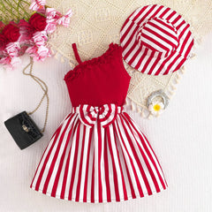 Summer Western Style Short Sleeved Small Floral Shawl Princess Style Girls' Dress Girls Coral Dress