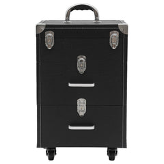Professional Makeup Train Case with 45 Slots, Silent Wheels, Telescopic Handle, Removable Bag, Spacious Storage for Beauty Tools