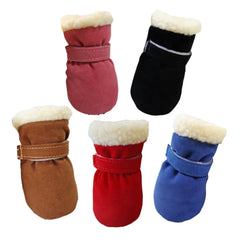 4pcsset Plush Pet Dog Shoes Autumn Winter Warm Dog Boots Socks Comfortable Anti-slip Puppy Cat Rain Snow Booties Footwear