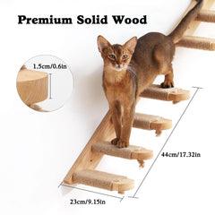 Cat Four Steps Stairway - Wall Mounted Wooden Stairs Ladder Climber Shelf Perch for Scratching, Climbing, Jumping and Relaxing