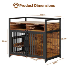 41/48 Inch Wooden Dog Crate Furniture with Storage Drawers, Adjustable Raised Feeder, Indoor Pet House for Large & Medium Dogs