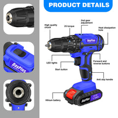 BRIEFNESS 21V Cordless Drill & Electric Screwdriver 45Nm, 2-Speed, LED Light, 26PCS Kit with Li-Ion Battery for Home DIY Blue